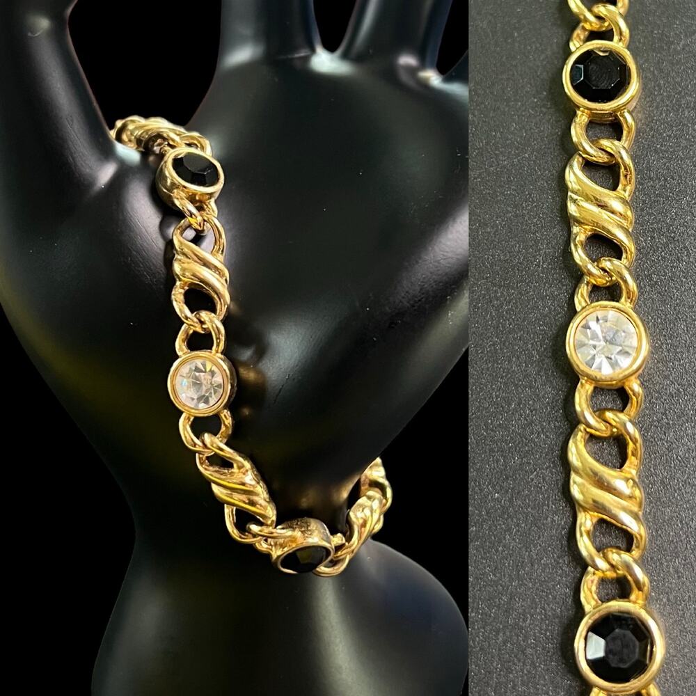 Vintage Mid Century Gold Tone Gemstone Bracelet 7.25"